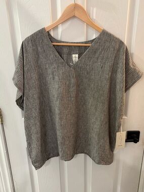 Joie Gray V-Neck Linen-Blend Dolman Top